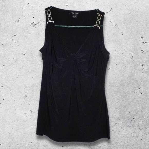White House Black Market Tank Top Twist Knot Gold-Tone Buckle Sleeveless Black S - Picture 1 of 15